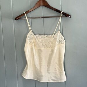 Vintage Lace Camisole Ivory Satin Tank Top Coquette Romantic Y2K lingerie Small